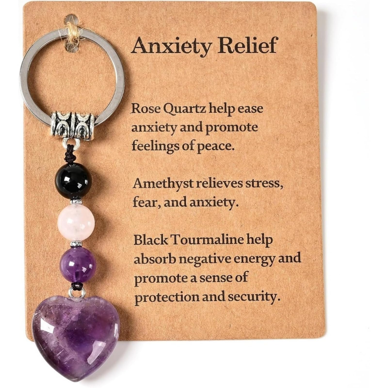 HKYUECHI Natural Crystal Keyring Anxiety Relief Healing Stones Keyring for Women Teacher Colleagues Friend Congratulations Retirement Leaving Graduation Motivational Gifts (Anxiety Relief-B)