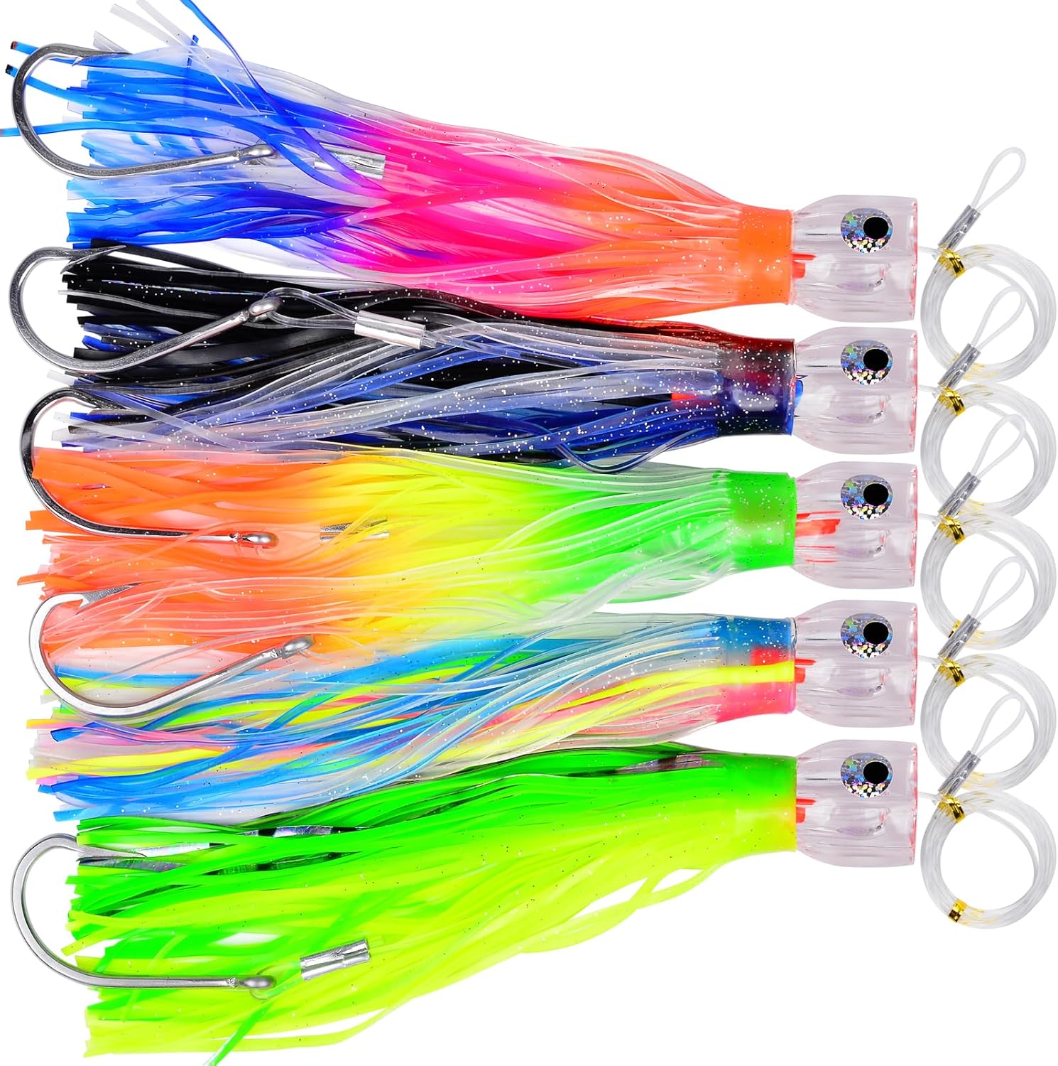 Fishing Trolling Lures - Big Game Deep Sea Fishing Saltwater Rigged Trolling Lure - for Marlin Tuna Wahoo Mahi Dolphin - 5pcs/Set 6-9 inch