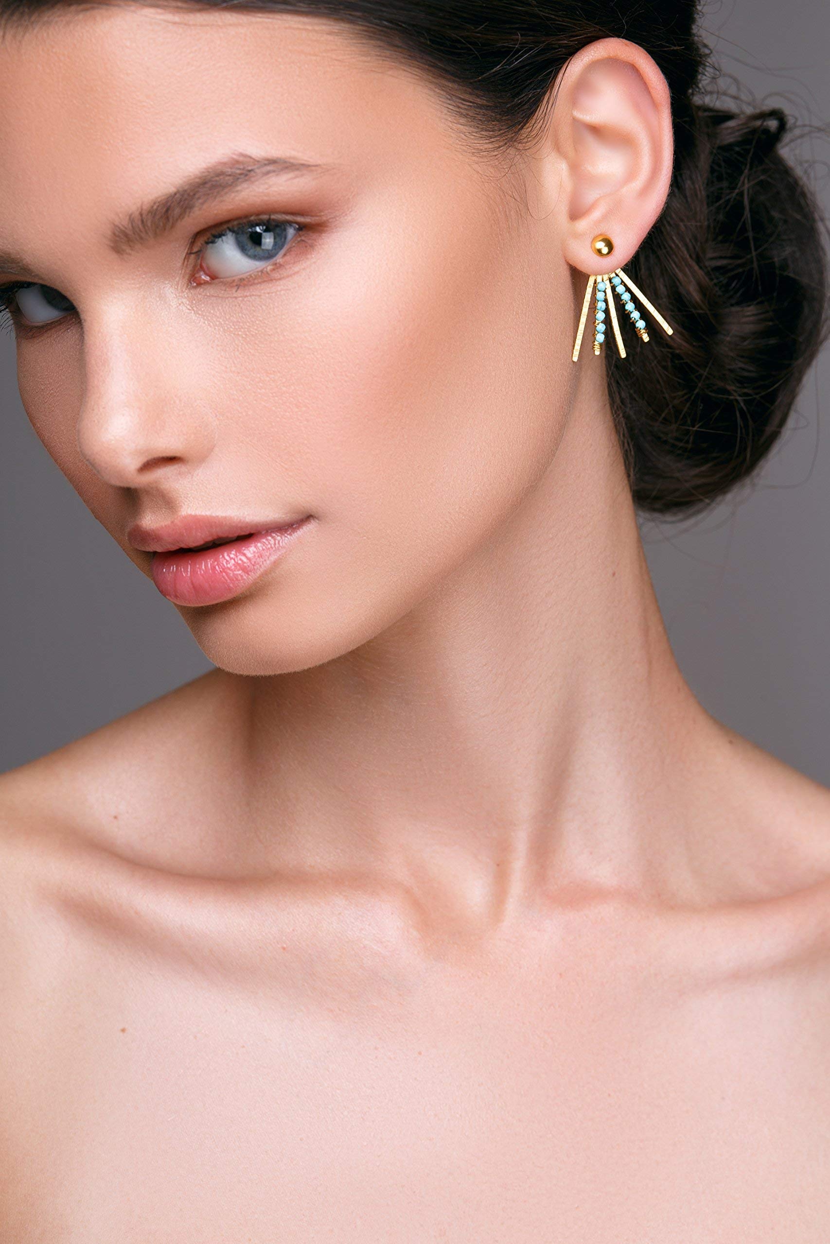 Große Statement Ear-Jacket Ohrringe mit Türkis-Howlith – 2-in-1 Vorne-hinten-Look, leicht und hypoallergen – handmade by Emmanuela