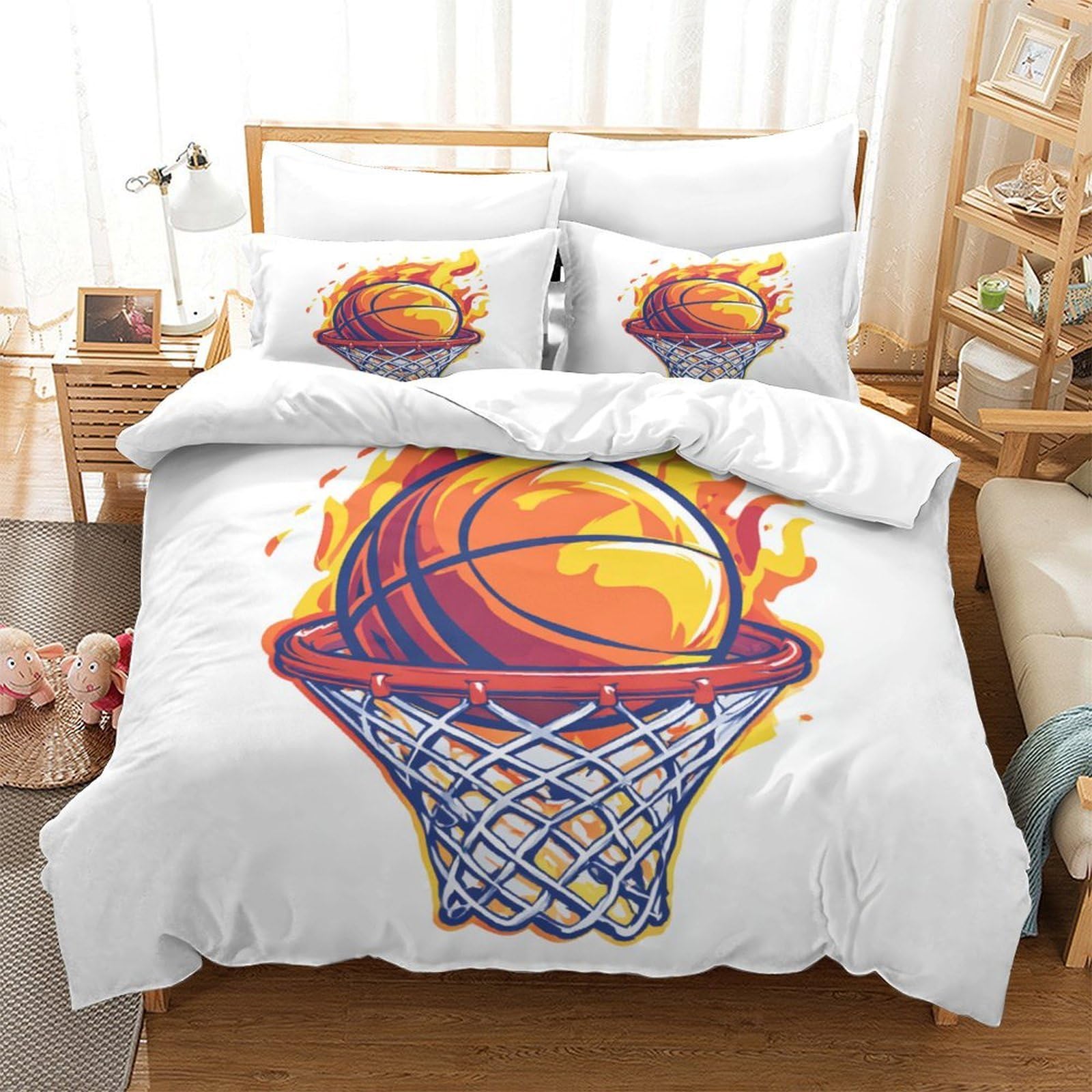 Housse de couette 3D basketball 3 pièces pour grand lit super king anti-transpiration