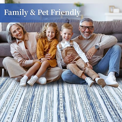 Miniatura 6 de CAREMEE Alfombras bohemias de 2 x 3 pies, alfombras de cocina, antideslizantes, lavables, alfombras de baño, alfombra azul estampada, alfombra