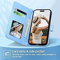 Vista 2 de ULAK Funda tipo cartera compatible con iPhone 15 Pro Max con soporte para tarjetas, diseño de piel sintética con función atril [bloqueo RFID]