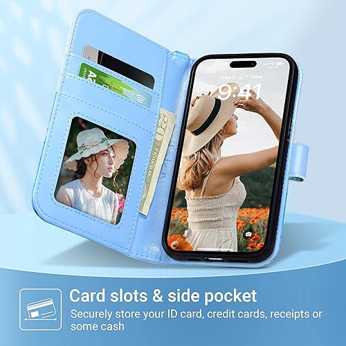 Miniatura 2 de ULAK Funda tipo cartera compatible con iPhone 15 Pro Max para mujer con tarjetero de crédito, funda protectora de piel sintética diseñada con
