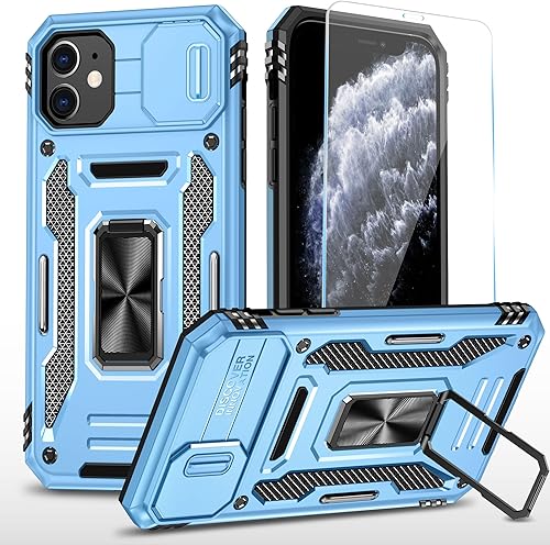 Miniatura 35 de Funda para teléfono SunStory para iPhone 11 con protector de pantalla HD y cubierta deslizante para la cámara y soporte giratorio con anillo