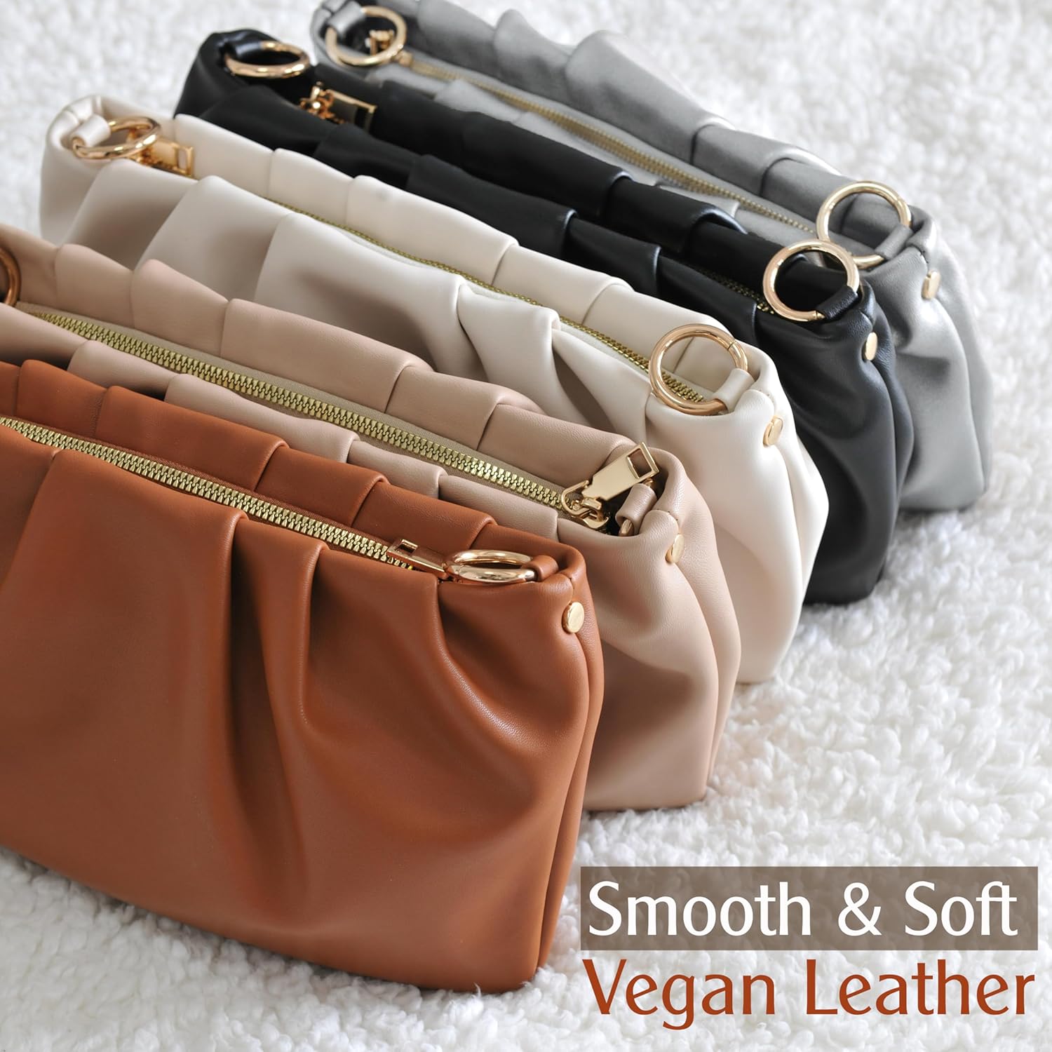 Women Ruched Shoulder Handbag Cloud Pouch Hobo Bag Convertible Clutch Soft Vegan Leather Cross body Bag - Image 6
