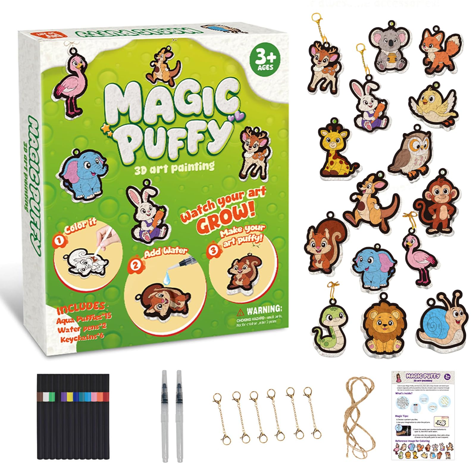 SPEPROECO Magic Foam Texture Painting Kit 3D Art Craft Aqua Puffs Paint Kit Sponge Canvas Art Supplies DIY Art Kits 2 Watercolor Brush Xmas Gift for Girls Boys Ages 3-10