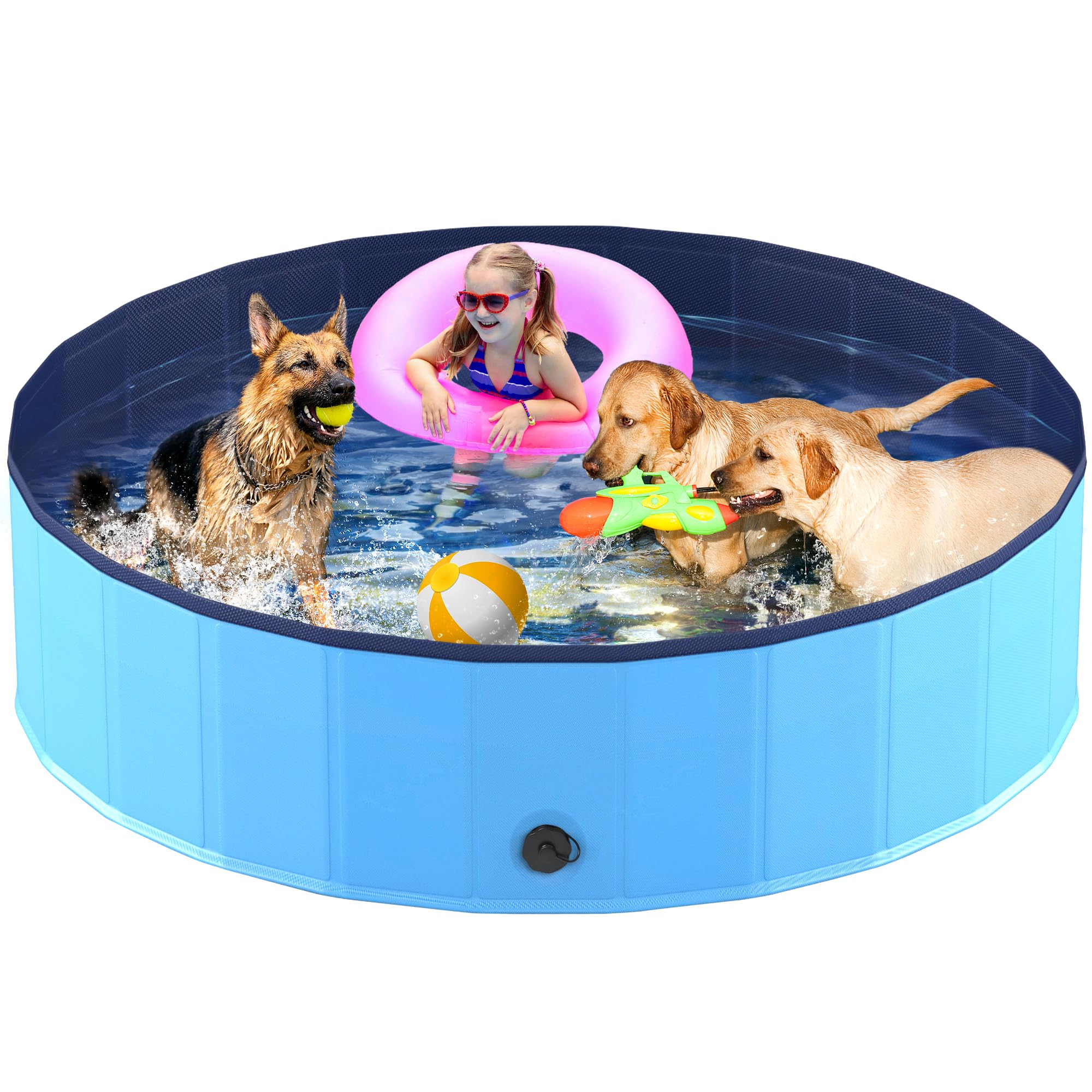 Niubya Foldable Dog Pool, Collapsible Hard Plastic Dog Swimming Pool, Portable Bath Tub for Pets Dogs and Cats, Pet Wading Pool for Indoor and Outdoor, 72'' x 12'', Blue