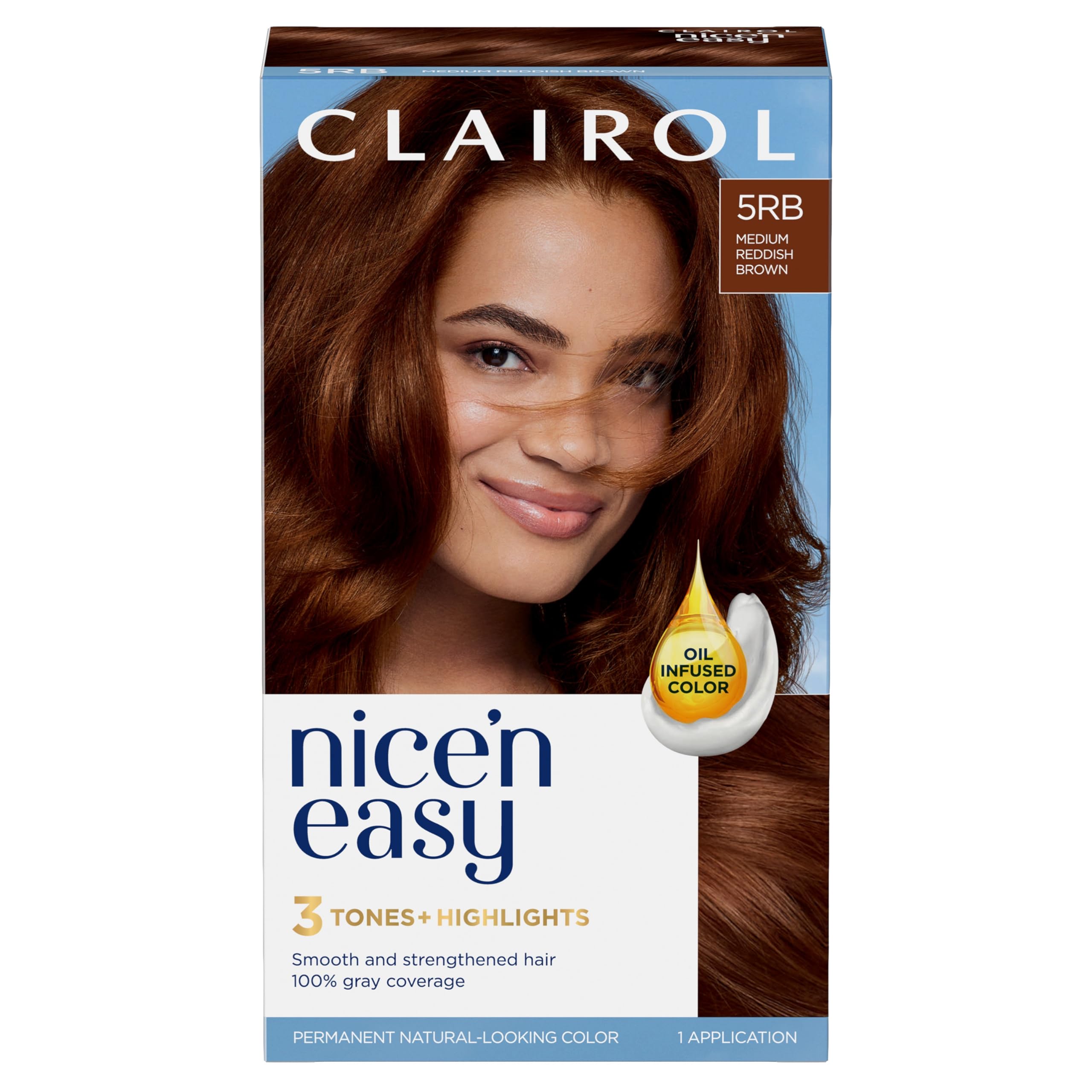 Clairol Nice'n Easy Permanent Hair Dye, 5RB Medium Reddish Brown Hair Color, Pack of 1
