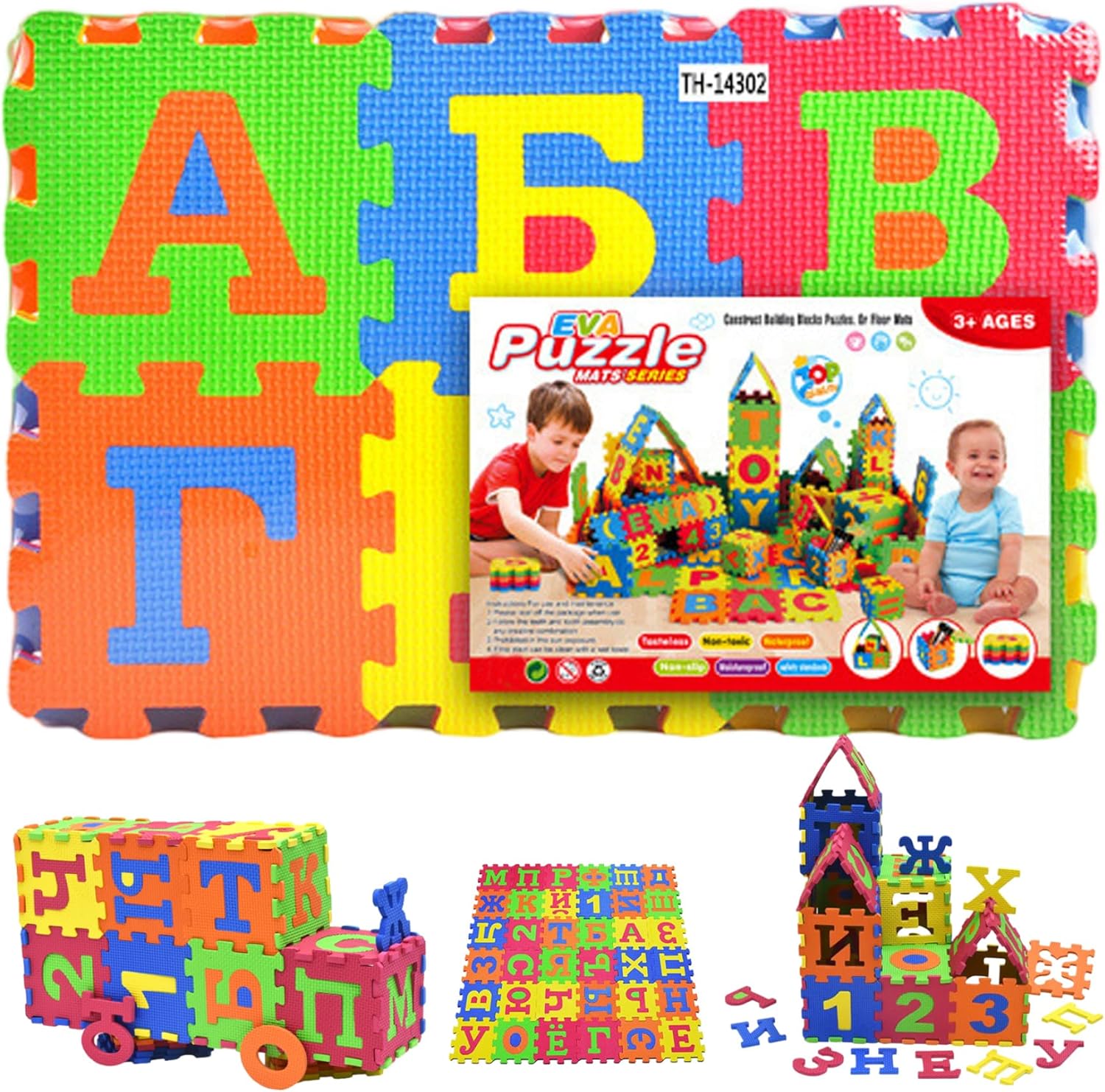 36 Tiles Puzzle Carpet, 31x31 EVA Foam Baby Mat for Floor Interlocking Russian Alphabet Foam Puzzles Mat, Assorted Color