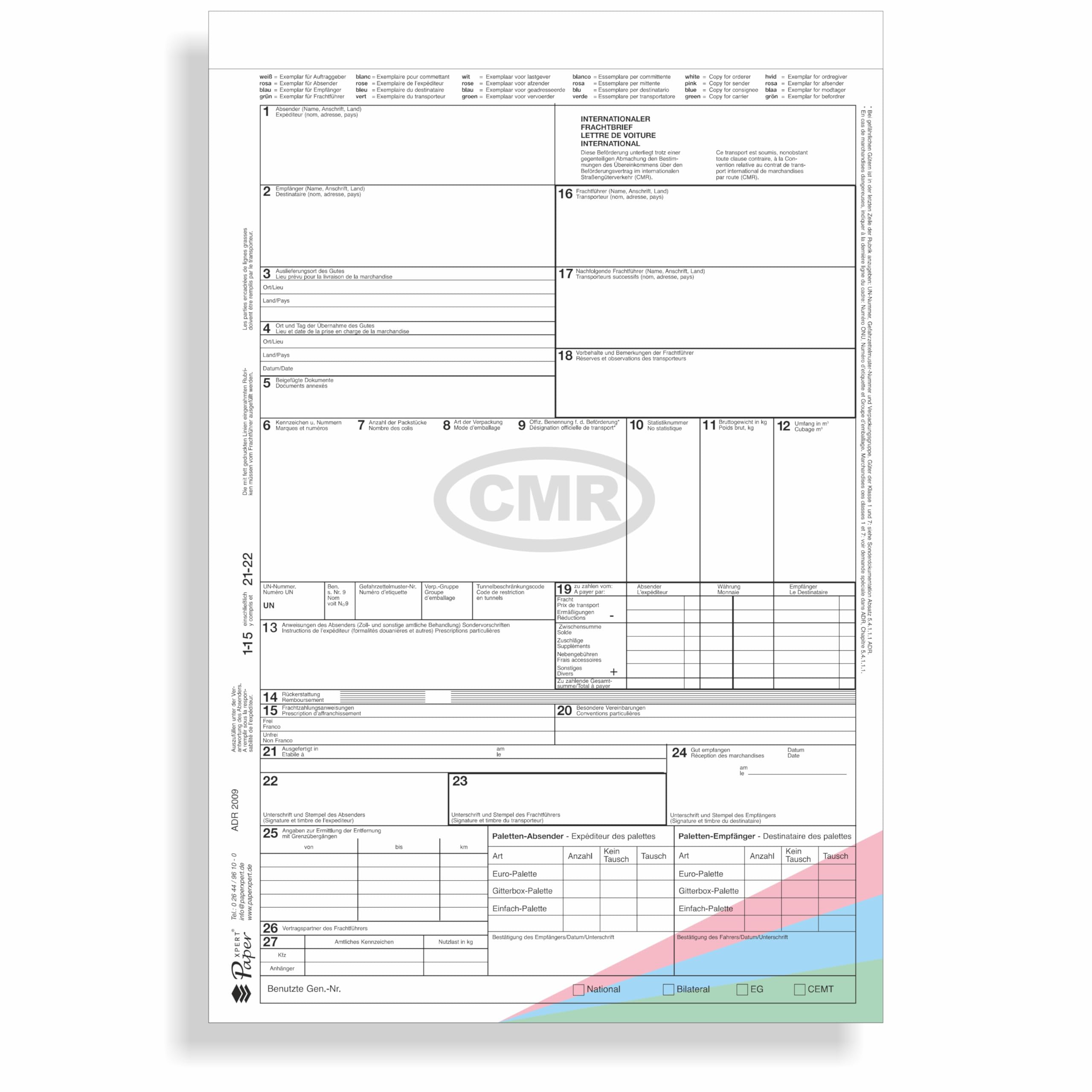 CMR Frachtbrief x 500 | 4-fach selbstdurchschreibend | Trennsatz für internationalen Güterverkehr | Premium Markenqualität | nach neuestem ADR-Standard - Made in Germany