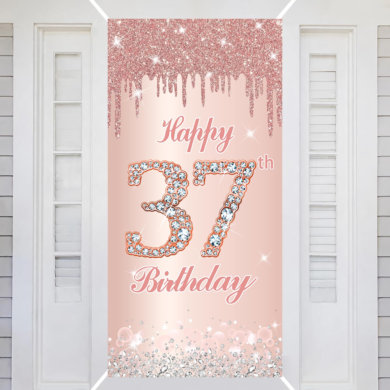 37th Happy Birthday Decorations Door Banner Pink Rose Birthday Banner for Party Backdrop for Women Door Cover Party Decoration Supplies Poster — image 1