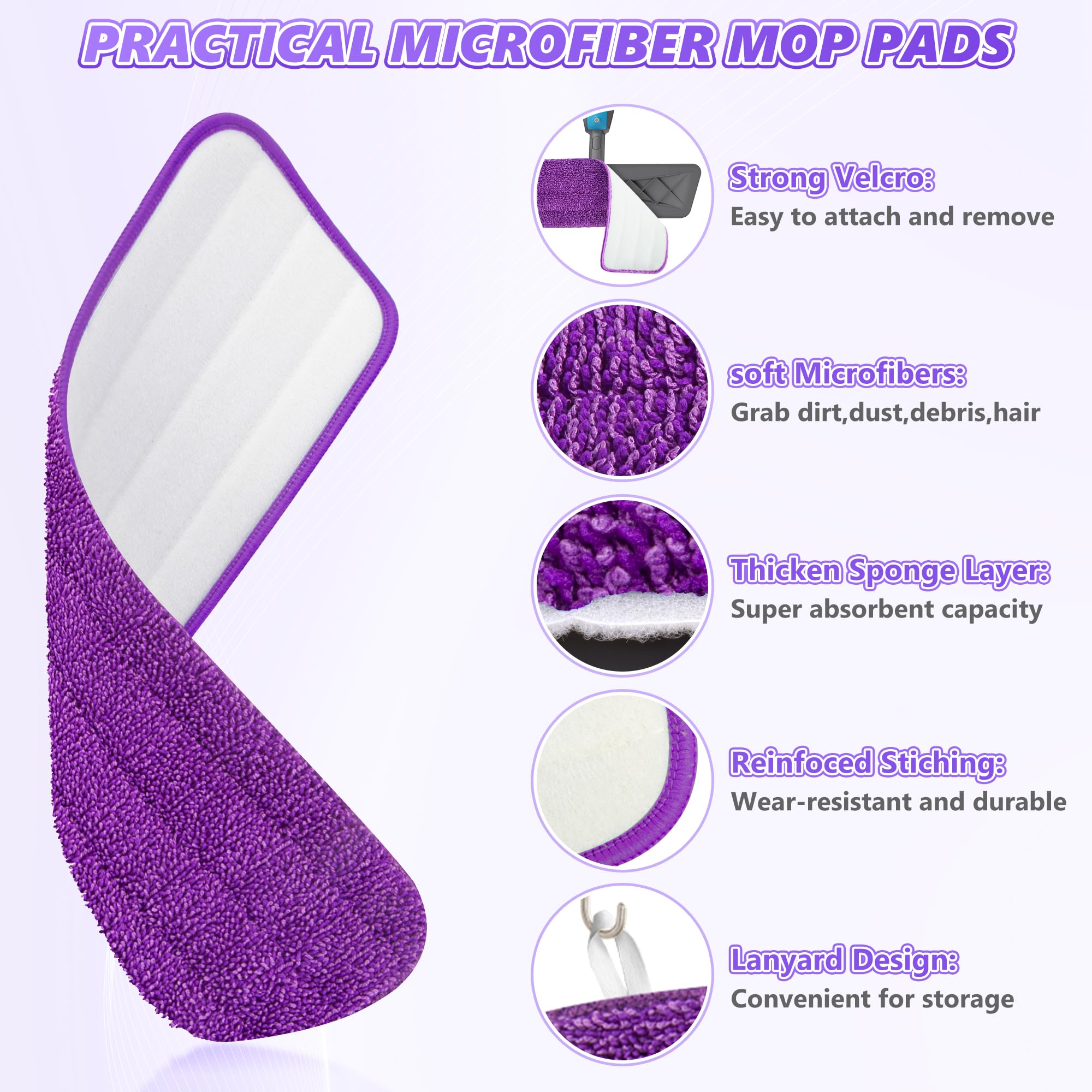 BPAWA 4 almohadillas reutilizables compatibles con Swiffer PowerMop, almohadillas de microfibra de 15 pulgadas de repuesto para fregona de piso, almohadillas de fregona planas, paños lavables en seco