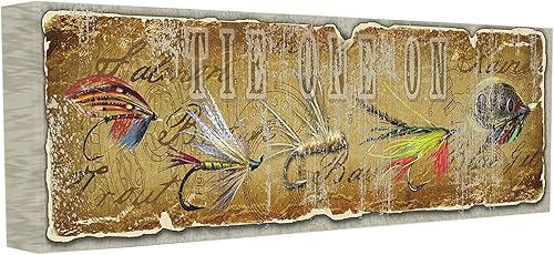 Stupell - Lienzo decorativo para la pared, diseño de lazo para pesca con mosca, 10 x 1.5 x 24 pulgadas, fabricado con orgullo en Estados Unidos