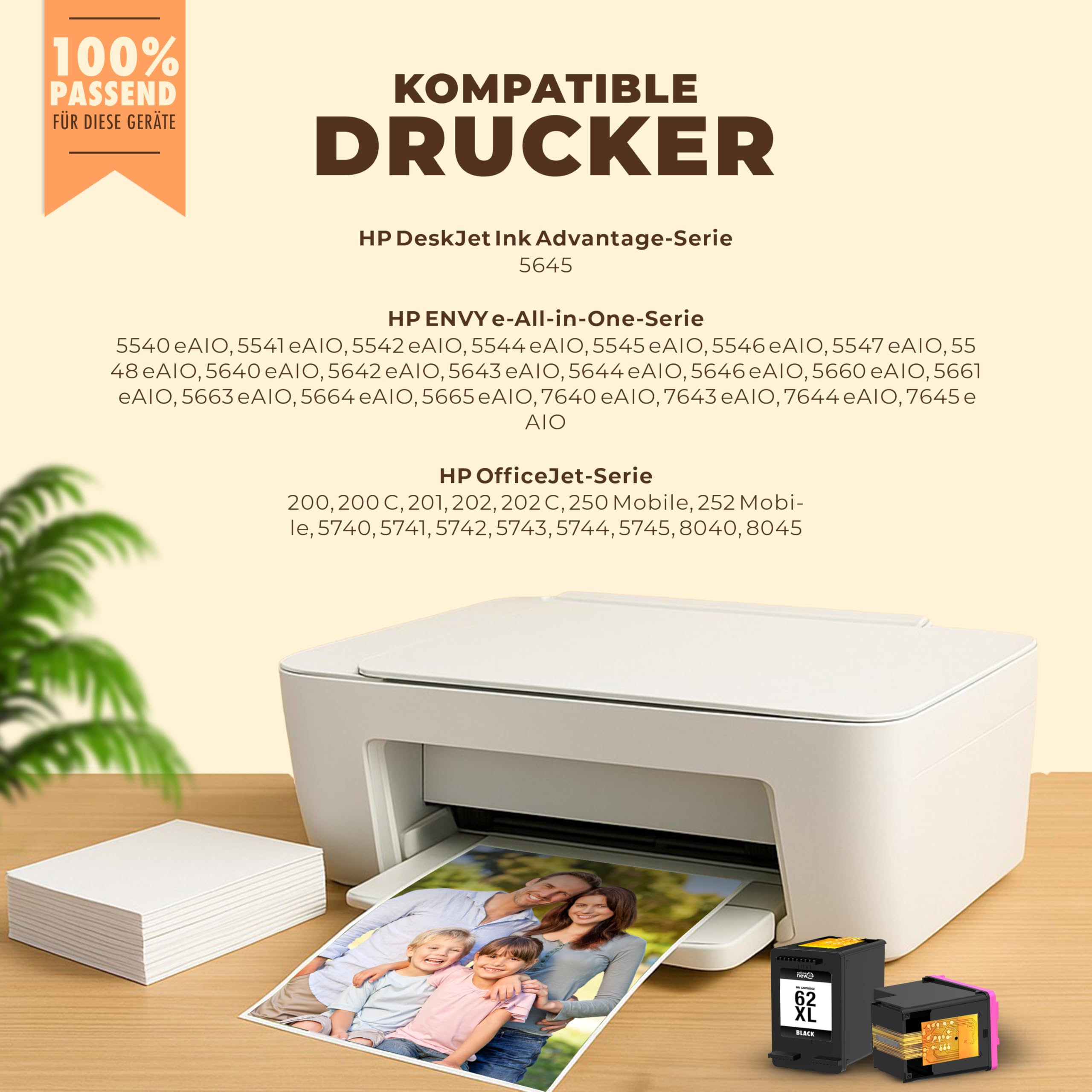 Wkłady do drukarki 62XL – kompatybilne z tuszami do drukarek HP 62 w kolorze czarnym i kolorowym – zasięg XL, Smart Chip, zamiennik do HP 62 czarny i kolorowy, 2 sztuki w opakowaniu
