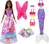 Vista 5 de Barbie Dreamtopia Dress Up Doll Set de regalo, aprox. 12 pulgadas, morena con 3 modas