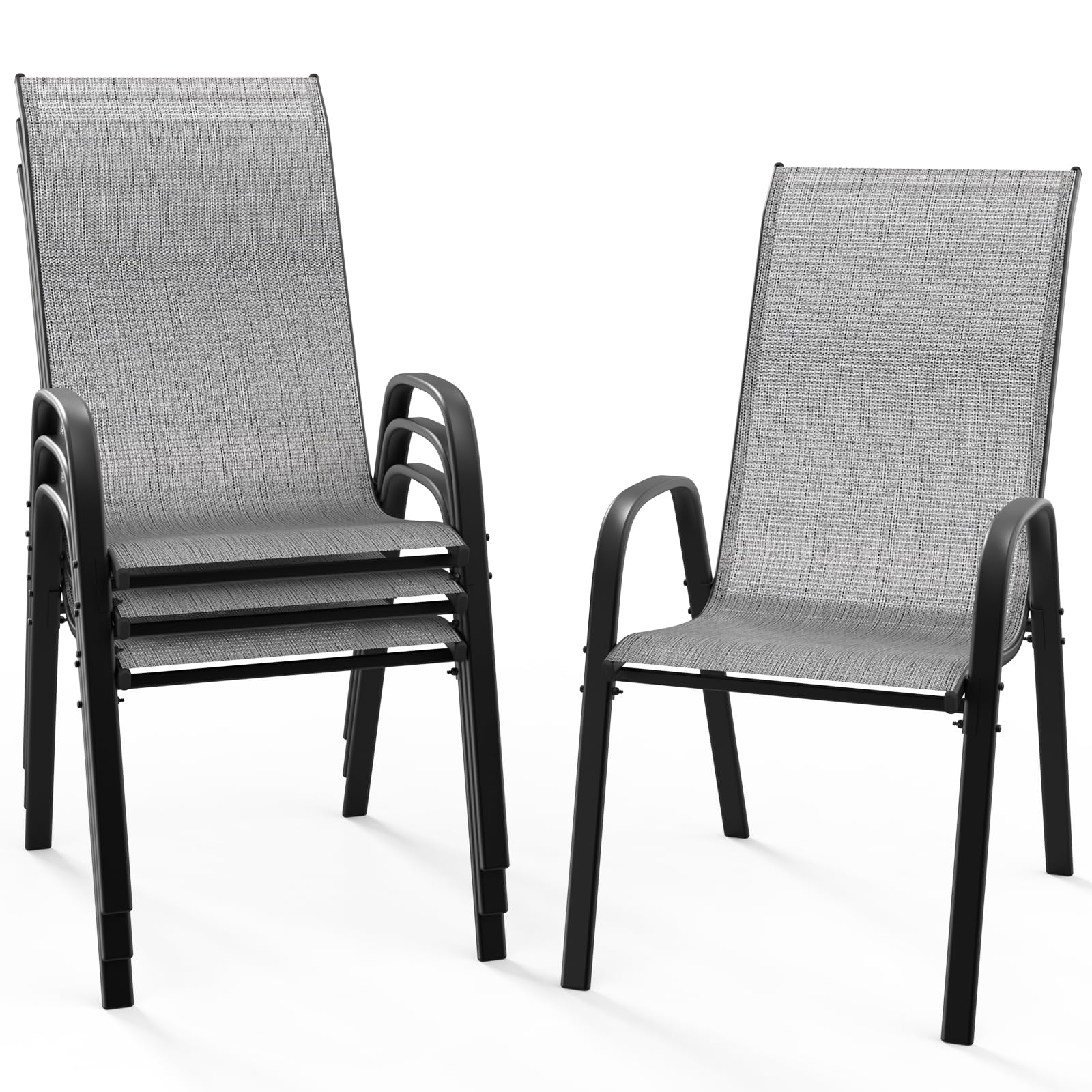 Bonnlo Garden Chairs Set of 4, Stackable Patio Dining Chairs