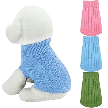 3 Pieces Dog Turtleneck Sweaters Classic Straw-Rope Dog Coat Pet Winter Knitwear Warm Dog Sweaters Pet Clothes for Doggies Puppy Cat (S, Pink, Blue, Green)