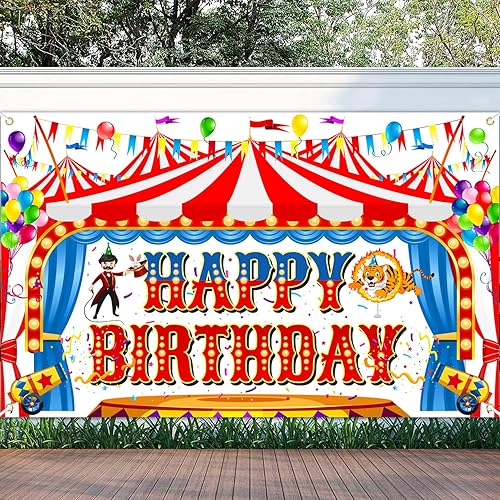 Cartel grande de carnaval de feliz cumpleaños de 73 x 44 pulgadas, decoraciones de fiesta de cumpleaños de carnaval, cartel de cumpleaños de