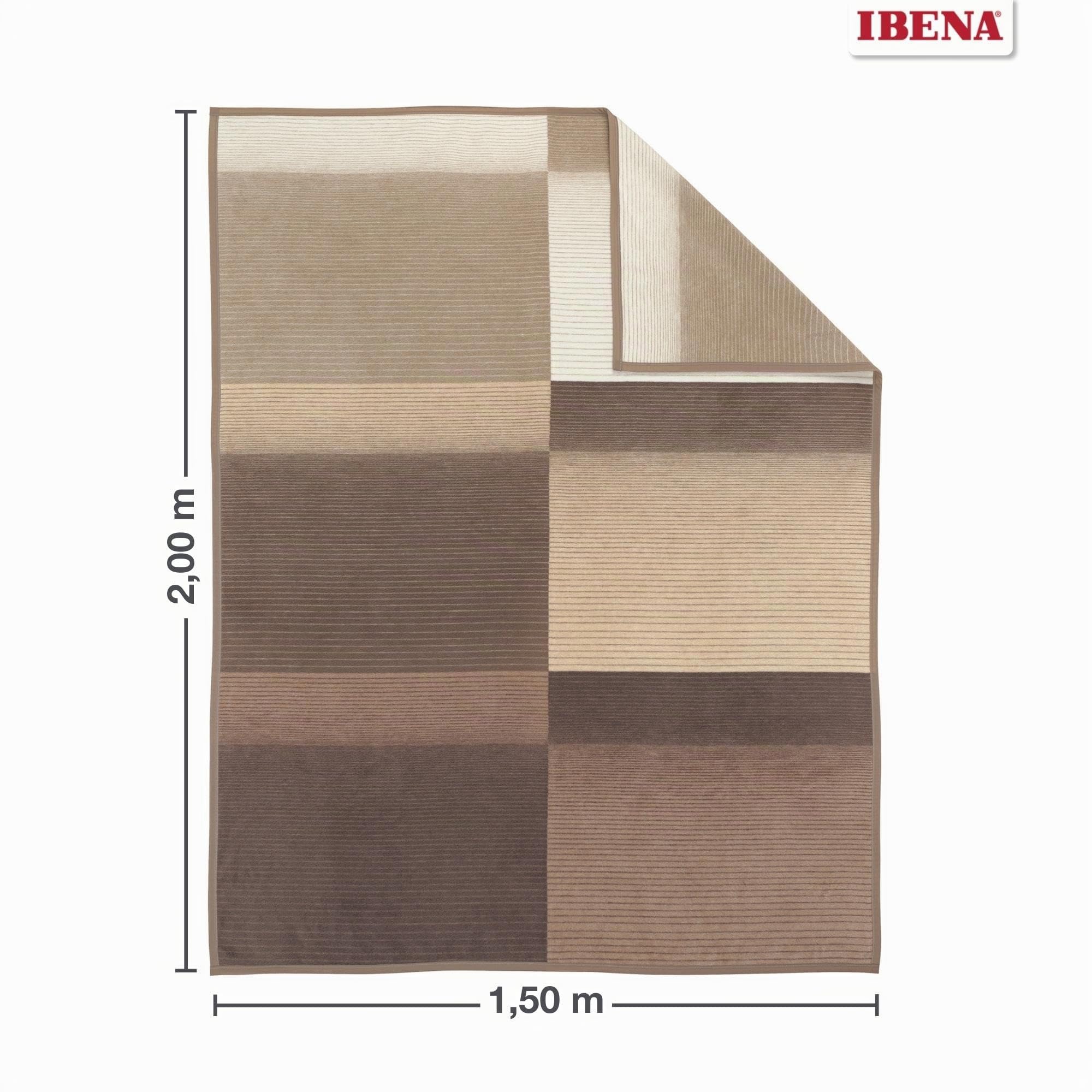 Ibena Granada Decke 150x200 cm – Kuscheldecke beige braun, pflegeleichte und kuschelweiche Baumwollmischdecke mit tollem Karomuster