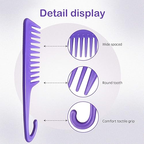 Miniatura 3 de Wapodeai Peine de dientes anchos, cepillo desenredante para el cabello, peine de agarre de cuidado premium, se aplica para cabello rizado, mojado,