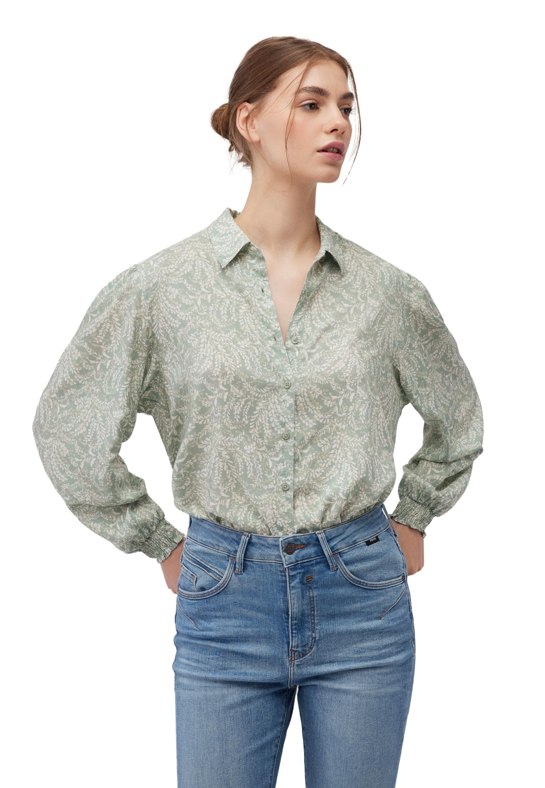 Mavi Lily Pad Leaf Print Women's Long-Sleeved Shirt Blouse, XL, Lily Pad Leaf Print, XL