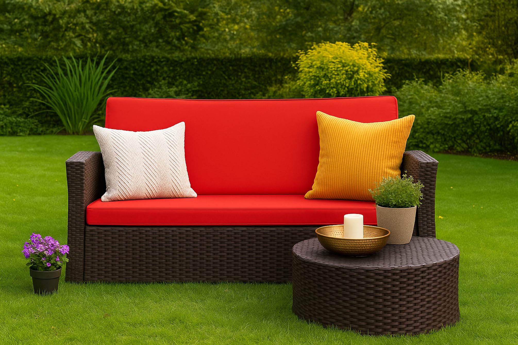 Cuscino per panca da giardino in polyrattan, comodo cuscino per panche da giardino, ideale per dondolo Hollywood (rosso, 100 x 50 x 50 cm)