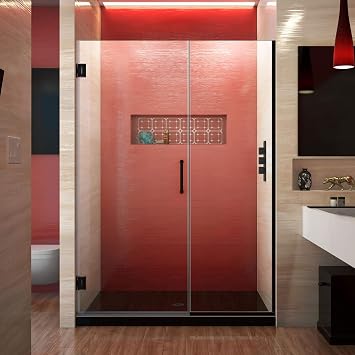 DreamLine Unidoor Plus 46 1/2 - 47 in. W x 72 in. H Frameless Hinged Shower Door in Satin Black, SHDR-244657210-09