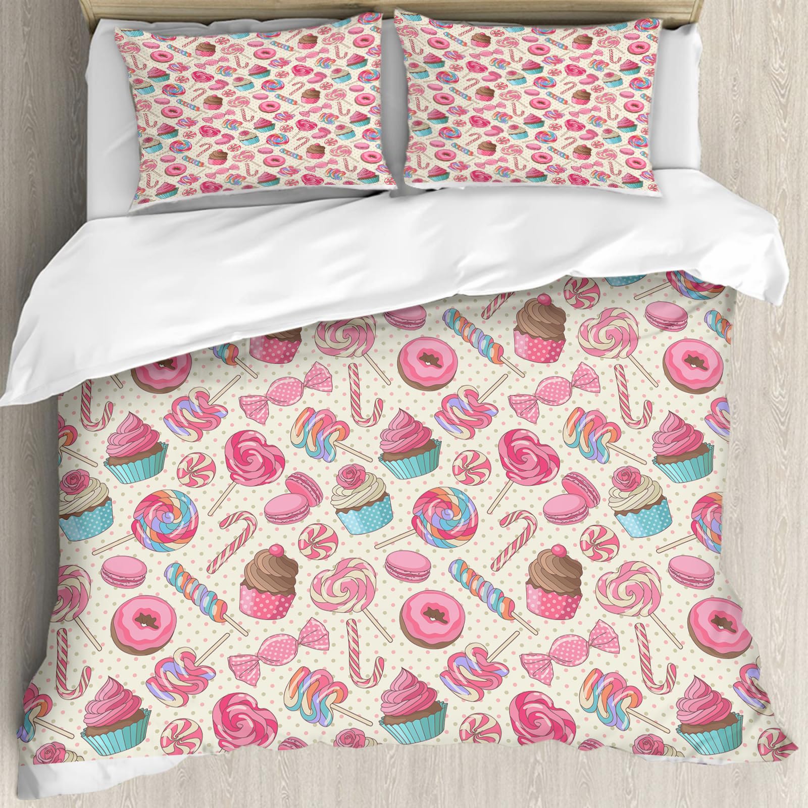 Ropa de Cama. Cubierta de Gran Comodidad,Hecha de algodón 100% Suave y Delicado,Muy amigable con la Piel,Bastón de Caramelo, Delicioso Caramelo Dulce Tipo piruleta, macarrón, cupca,228x264cm
