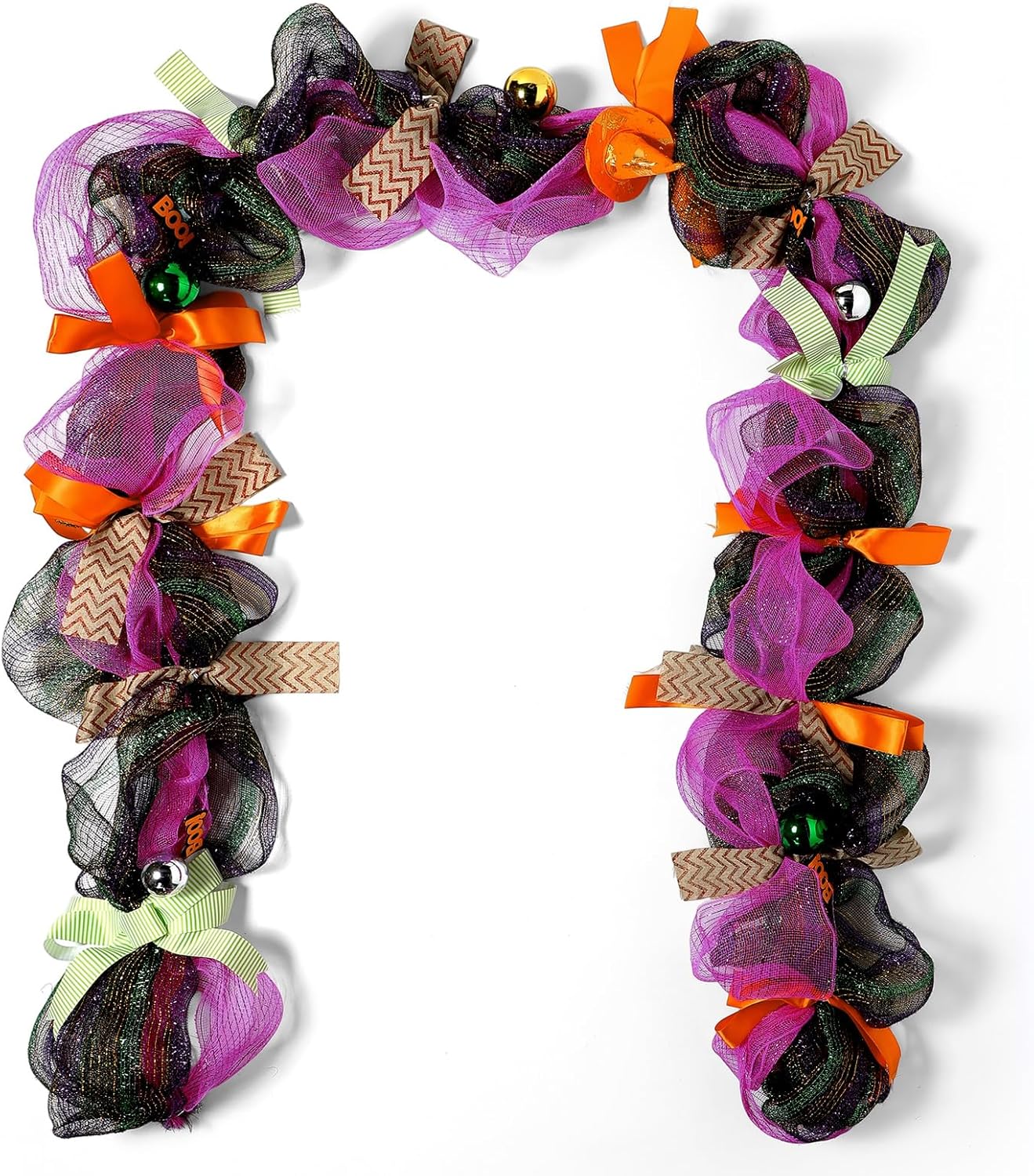 Hiboom Halloween Artificial Garland Vine Porch Door Sign Props Plastic Colorful Ribbons Balls Wooden Letter Pieces Hanging Decorations Stairs Walls Door Fireplace Halloween Party Supplies