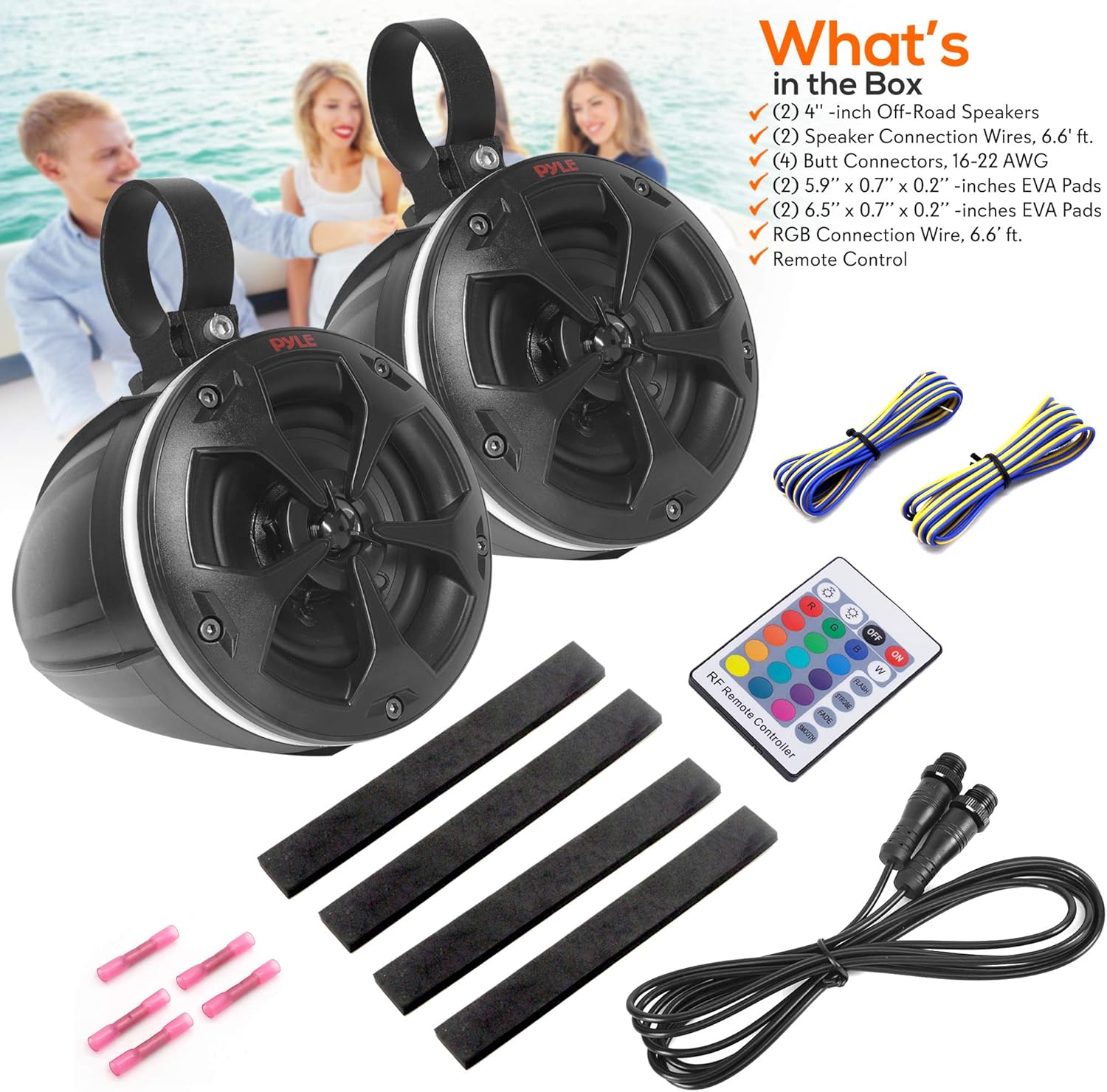 Pyle PLUTV44BTR 4-Inch 800-Watt-Max Waterproof Off-Road Speakers with RGB Lights - Image 7