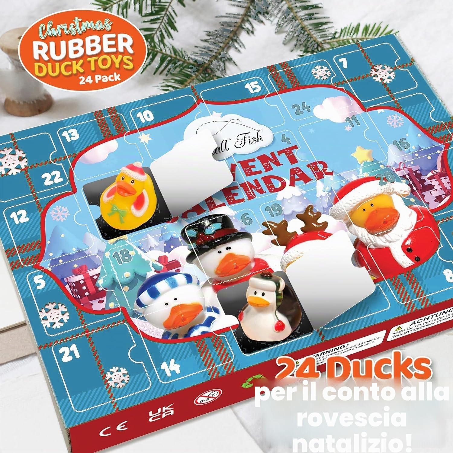 LATERN Calendario Dell'avvento 2025, Conto alla Rovescia di Natale di 24 Giorni con 24 Papere di Gomma Divertenti Giocattoli da Bagno Duckie per Giocattoli per Bambini Favore del Partito Decorazione