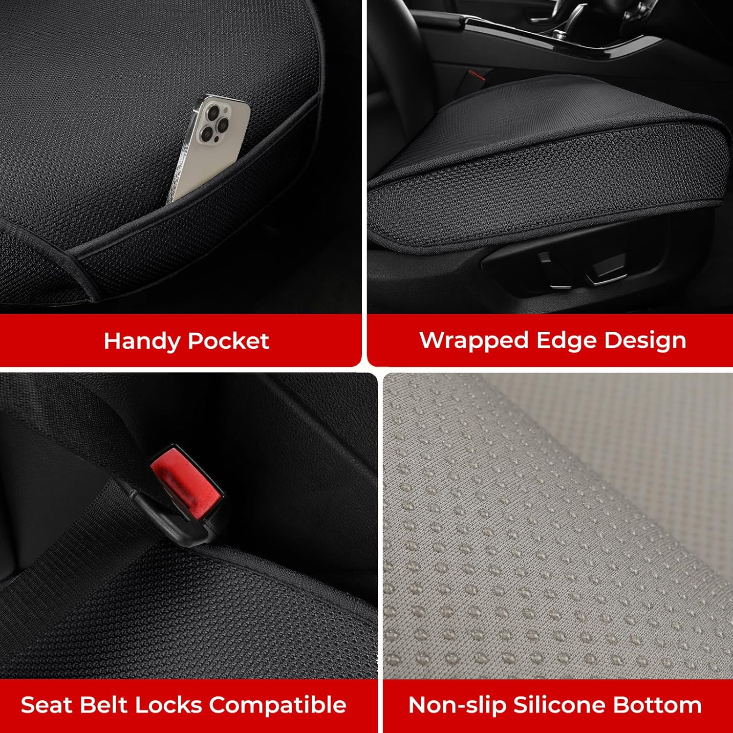 2pcs All-Season Car Seat Wraps Black - Breathable Car Seat Covers with Anti Slip Bottom - Durable Auto Seat Cushions Universal Fit for Vehicles Cars SUV Trucks Front Seats