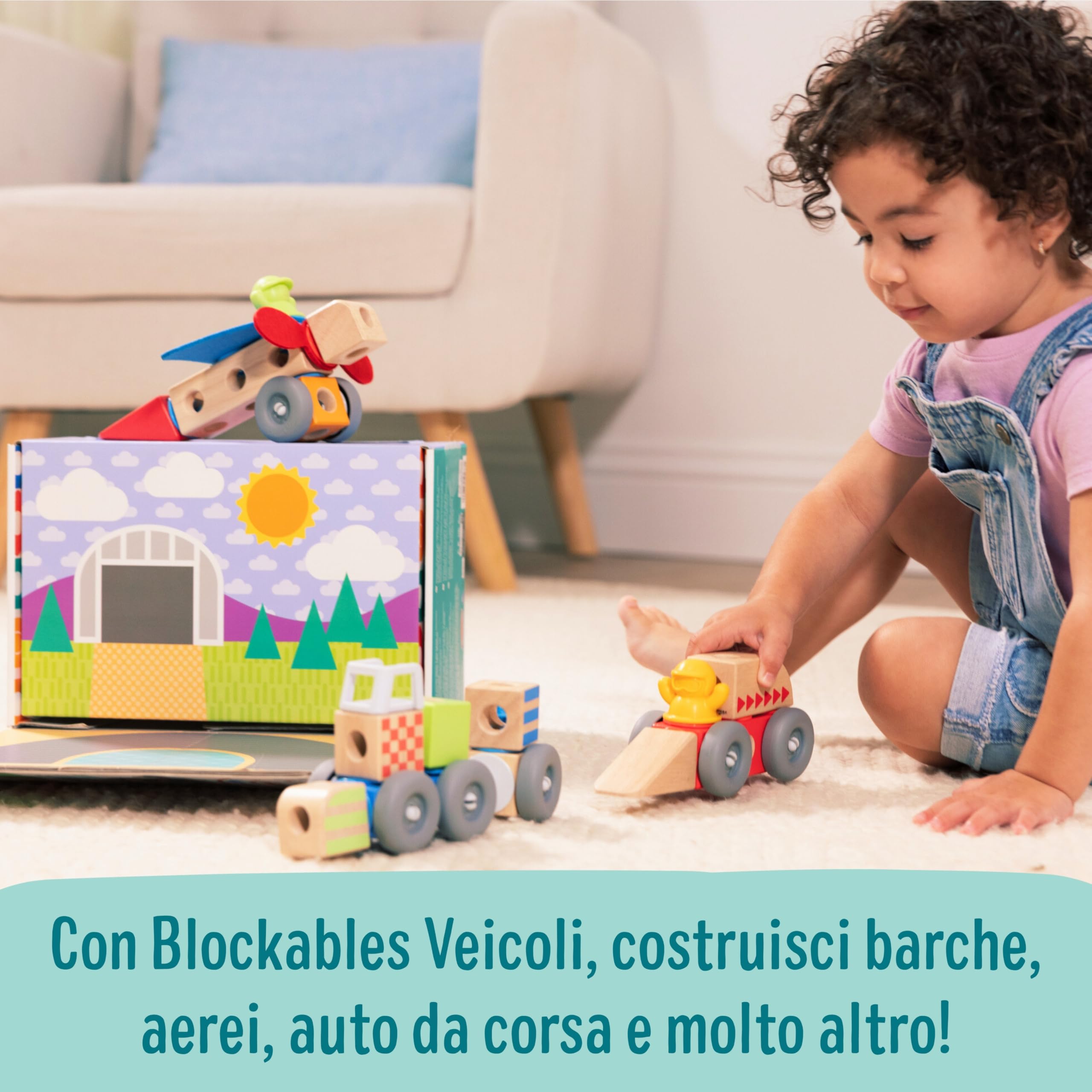 Melissa & Doug Blockables Set dei Veicoli – Set di Costruzioni in Legno con Blocchi Collegabili (54 Pezzi), Gioco Creativo e Educativo, Regalo per Bambini e Bambine, 2+ Anni - Certificati FSC
