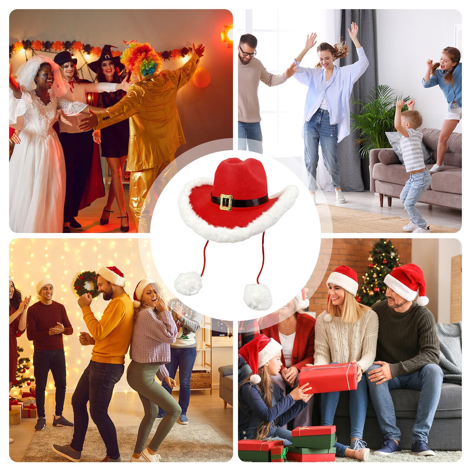 Sombrero De Rojo Gorro con Diseño de Pompones | Gorros De Santa Para Adultos Con Borde De Peluche Blanco Para Niñas Y Adultas Disfraces Navideños Accesorios Fotos Actuación