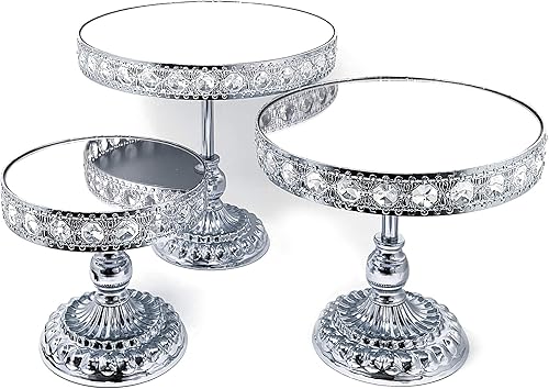 Allgala - Juego de 3 piezas de cristal chapado en oro para tartas con plato de espejo