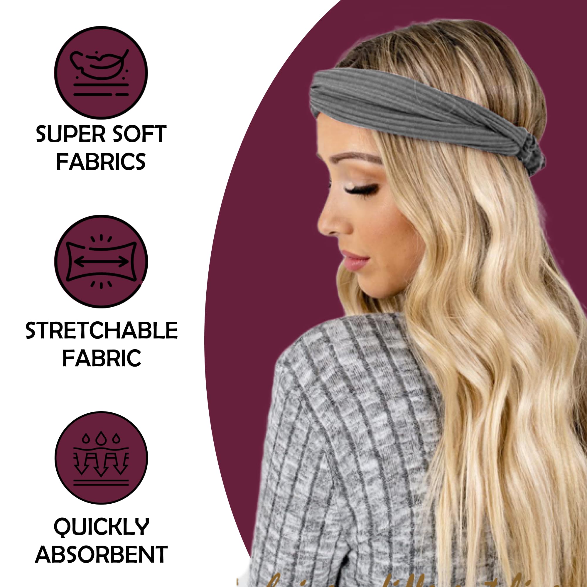 LOTUS78 Fasce per capelli da donna, confezione da 8, fasce per capelli in morbido tessuto per capelli da donna, fascia elastica per il sudore da donna, fasce per capelli da donna alla moda, fascia per