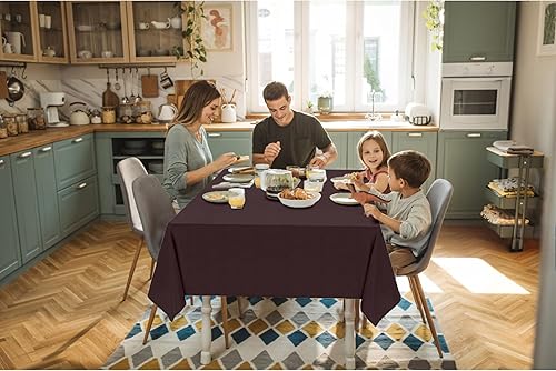 Miniatura 3 de Exquisite Manteles de vinilo marrón de 54 x 70 pulgadas, paquete de 1 mantel rectangular con reverso de franela, plástico, reutilizable e impermeable