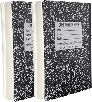 Urby Left Handed Composition Notebook, 9.75 X 7.5, The Lefty Stuff Series, 70GSM w. Hard Cover, 200 Pages, College Ruled. Black Marble. 2pk