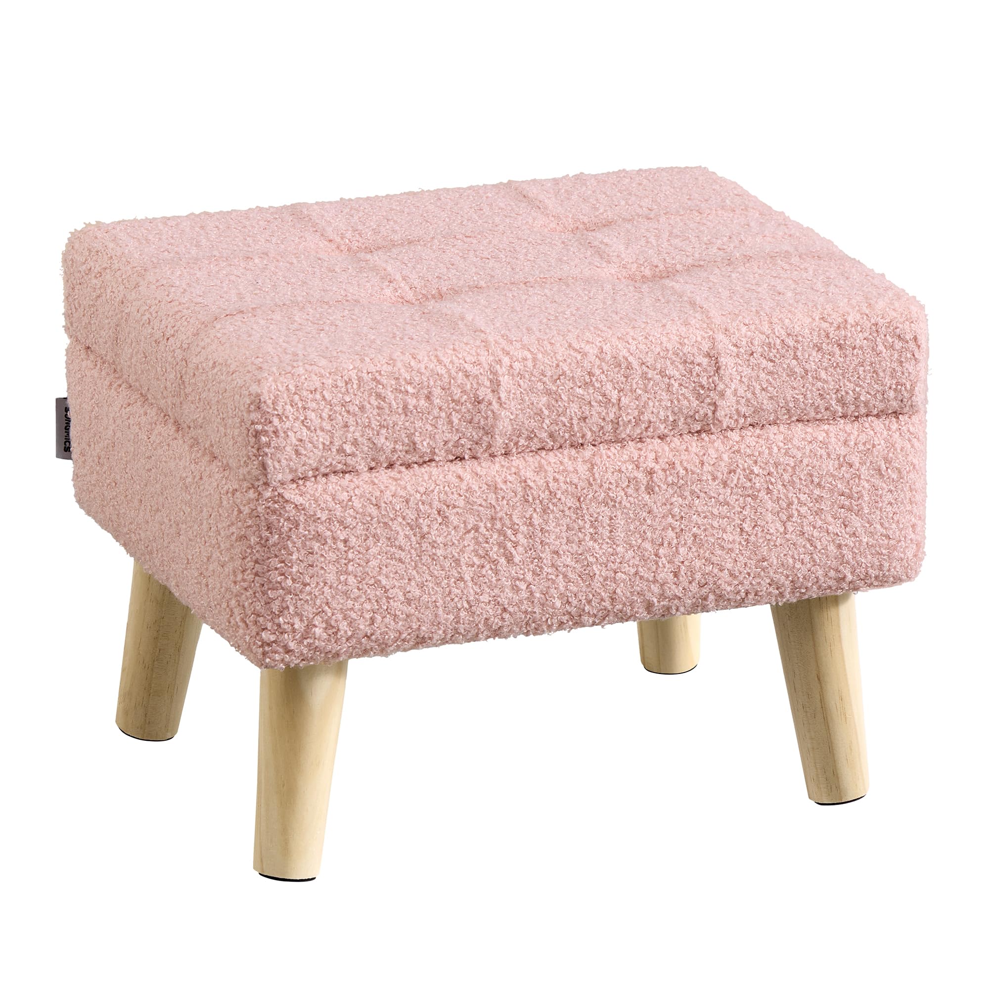 SONGMICS Storage Ottoman, Foot Stool, Ottoman with Padded Seat, Foot Rest with Wood Legs, Small Table, for Hallway, Living Room, 30 x 40 x 30 cm, Teddy Fleece, Cream White ULOM518WD01 — view 8