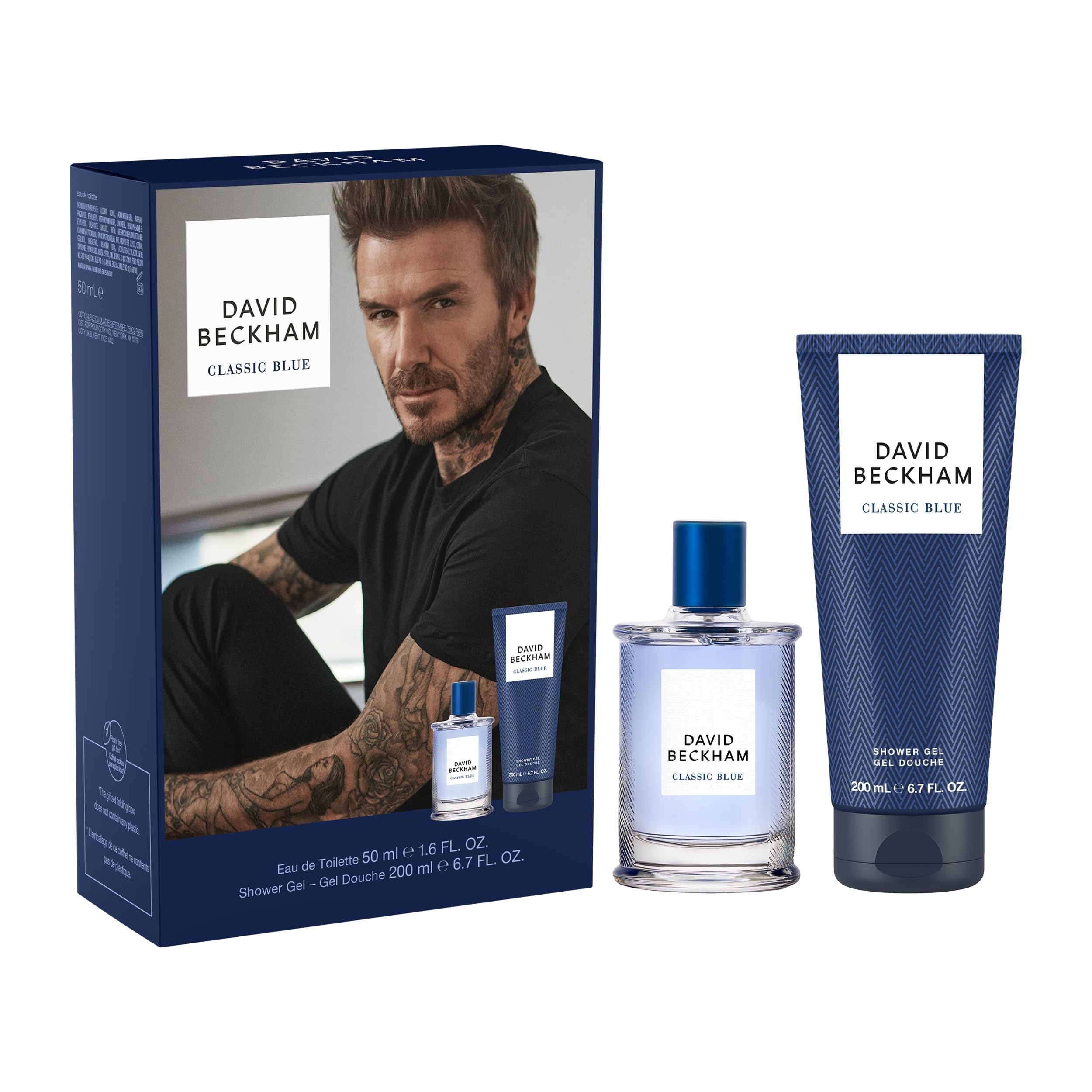 David Beckham Classic Blue Eau de Toilette and Shower Gel Gift Set for Men, Captivating Vibrant Men's Fragrance 50ml and 200ml