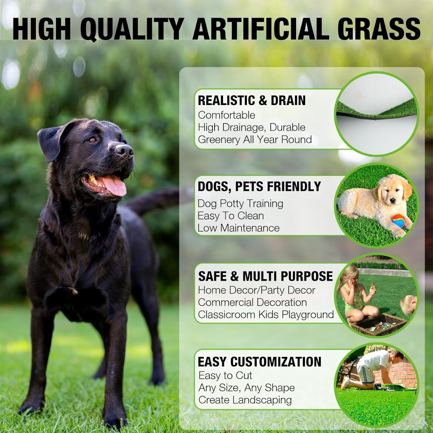 XLX TURF Artificial Grass Outdoor Turf Rug - 4FT X 6FT High Density Realistic Fake Grass Carpet for Patio Balcony Indoor Flooring Decor 15mm/0.6inch Low Pile Height - Image 6