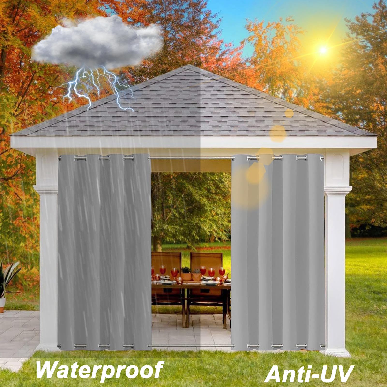Tende da esterno 2 pezzi Tenda da esterno con occhielli, impermeabile, resistente al vento, opaca, per veranda, pergola, gazebo 180x213 cm Bianca | Leroy Merlin