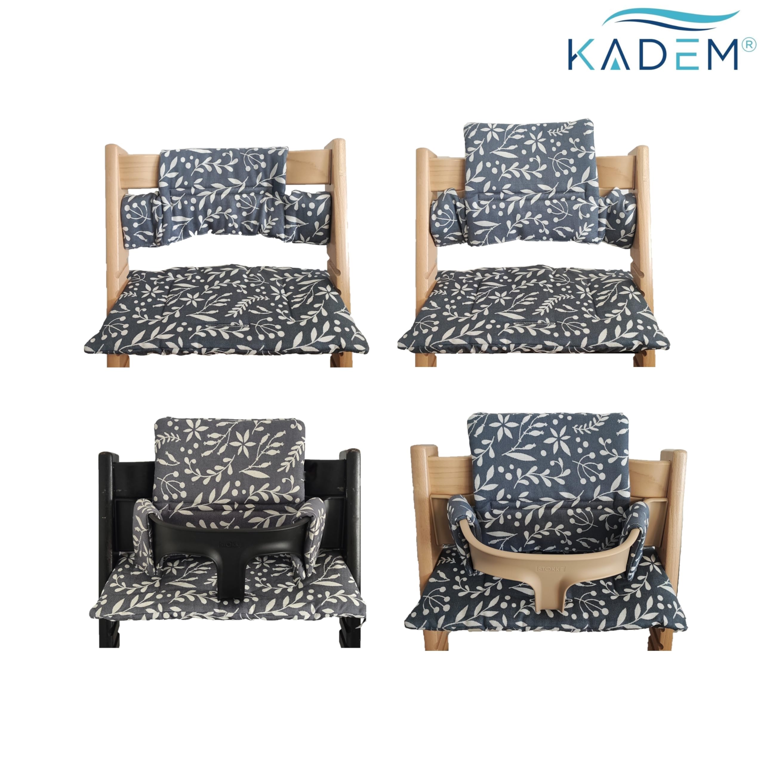 Kadem® Sitzkissen 100% Bio Baumwolle | Classic Kissen Sitzbezug Hochstuhlauflage | 2-teilig passend für Stokke Tripp Trapp Kinderhochstuhl | maschinenwaschbar einfache schnelle Befestigung | Lunaria