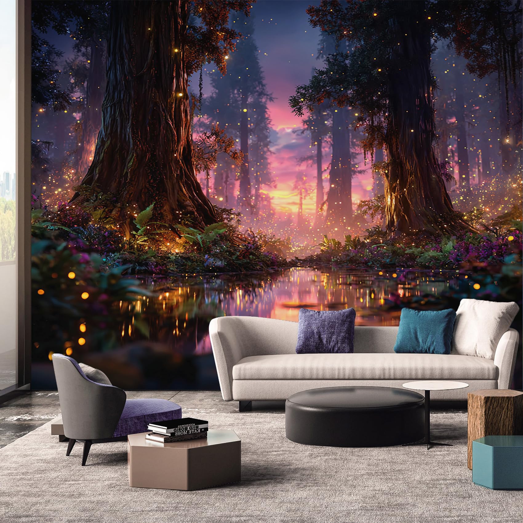 Magic Forest Wallpaper - Firefly Landscape Fantasy Wall Mural - Wall Murals for Living Room Bedroom - Photo Wallpaper & Home Decor Art - 350 x 256 cm A-4001