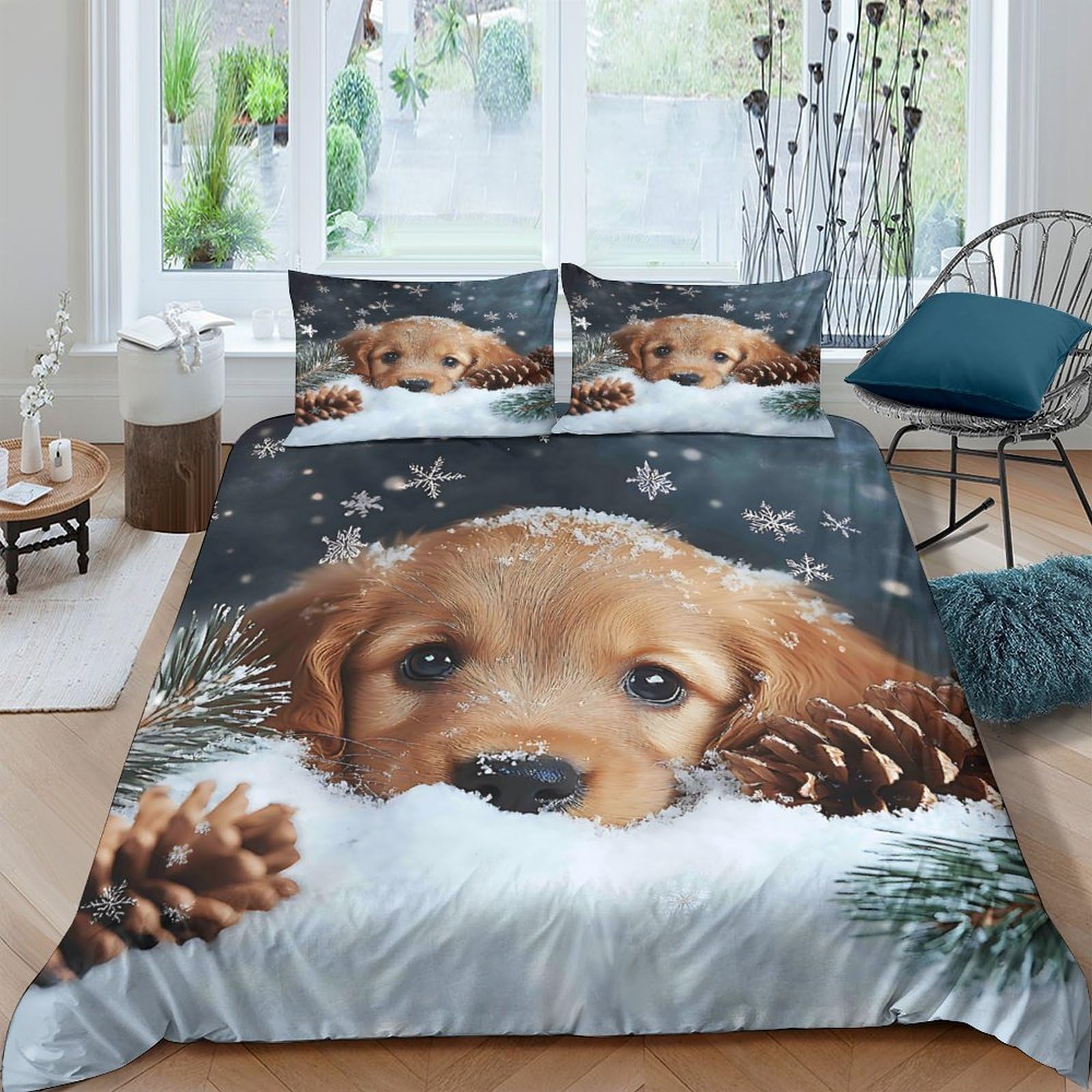 Ctjqhvkz Style-3 3D Printed Brown Puppy Pinecone Fitted Sheet Microfiber Soft Mattress Cover For Bedroom Guestroom Decor Protection Single（135X200cm）