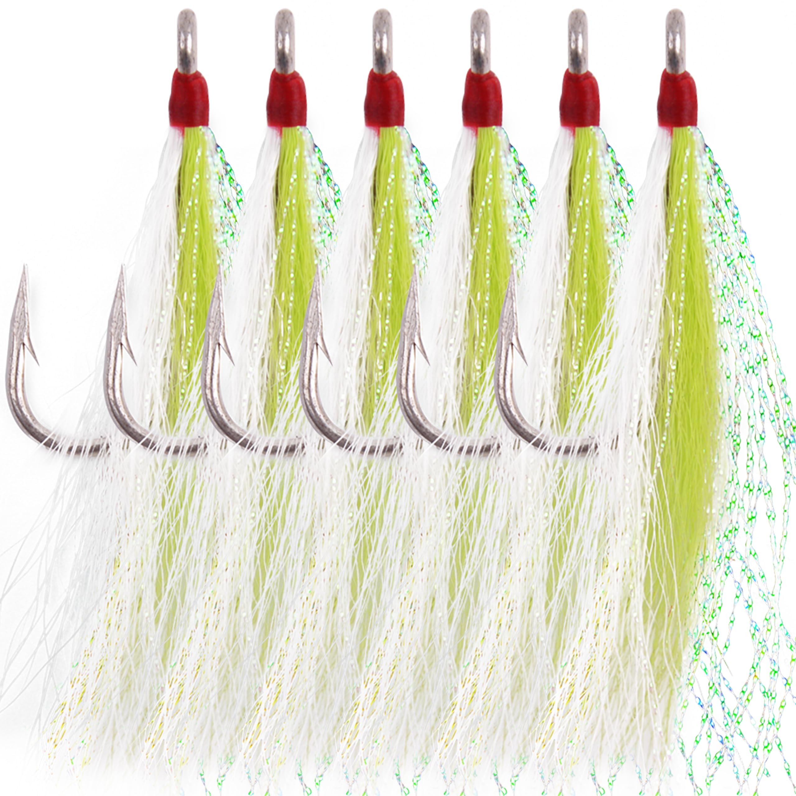 AGOOL Bucktail Teasers Fishing Hooks Saltwater Flounder Rig Stainless Steel Fishing Hooks Bucktail Mylar Teasers Inserted for Catfish Cod Flounder Hi/