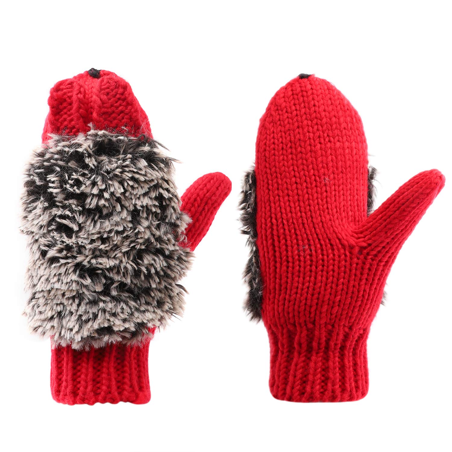Ibluelover Women's Red ’S Mitten Novelty Hedgehog Gloves Winter Warm Thicken Gloves Cute Animal Knitted Full Finger Cartoon Outdoor Wrist Mittens