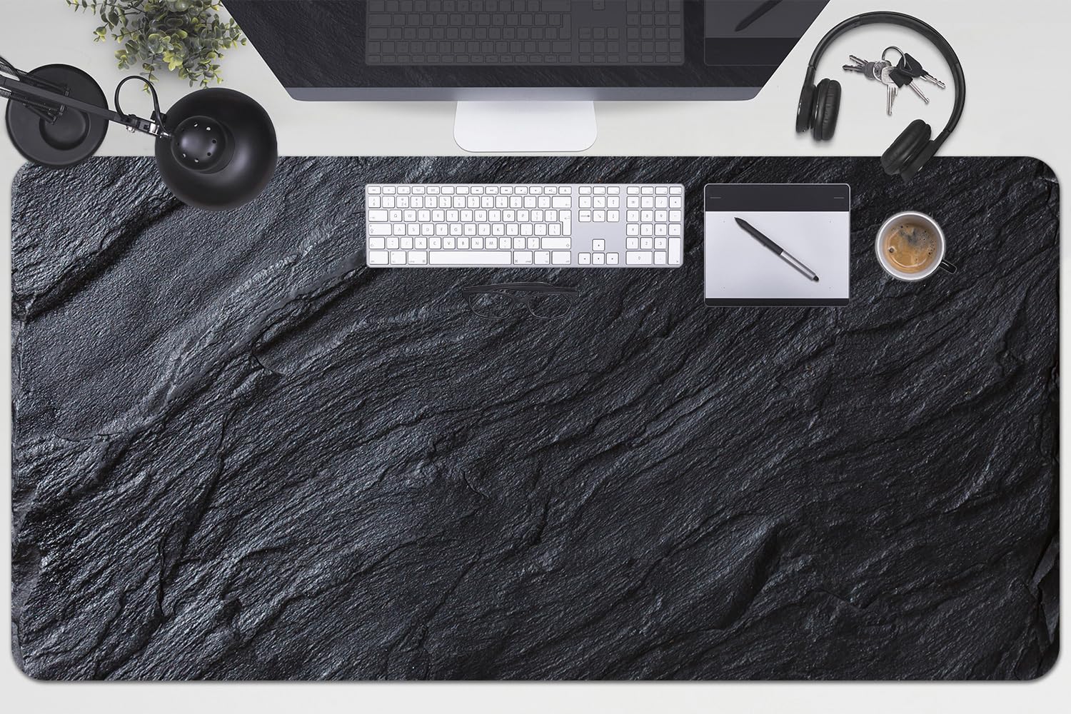Sottomano da Scrivania 100x50 cm per Ufficio e Casa Impermeabile Protezione e Decorazione Superficie Protettiva Antiscivolo Facile da Pulire in Vinile PVC - marmo nero