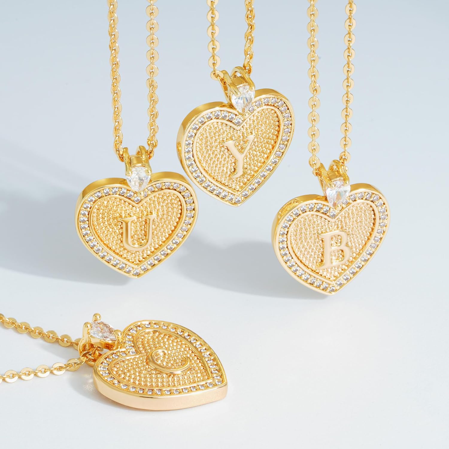 LOYATA Gold Heart Initial Necklace for Women，14K Gold Plated Heart Diamond Letter Pendant Necklace Dainty Initial Necklaces for Women Custom Name Necklace Personalized Gold Jewelry for Women Gifts - Image 6