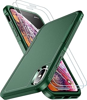 SPIDERCASE for iPhone Xs Max Case, [10 FT Military Grade Drop Protection] [2 pcs Tempered Glass Screen Protector] Shockproof Airbag Cushion Protective Case for iPhone Xs Max 6.5” (Dark Green)